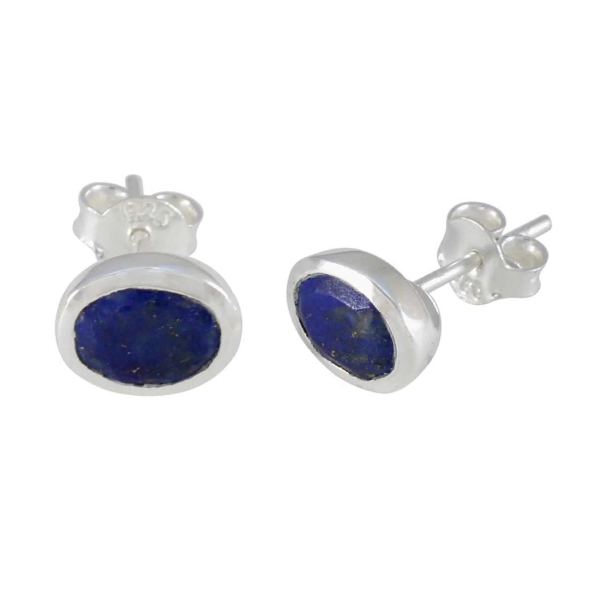 Lapis Lazuli Latin American Ling Solitaire Stud Blue 925 Silver Earring - Image 2