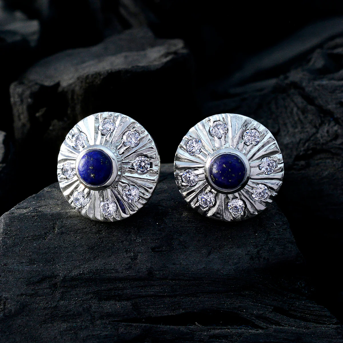 Lapis Lazuli Mexican Carla multiple Stud Blue 92.5 Silver Earring - Image 4