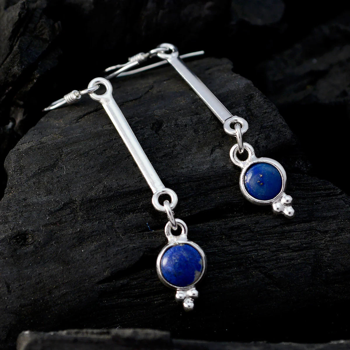 Lapis Lazuli Middle Eastern Ella multiple Dangle Blue Silver Earring - Image 4
