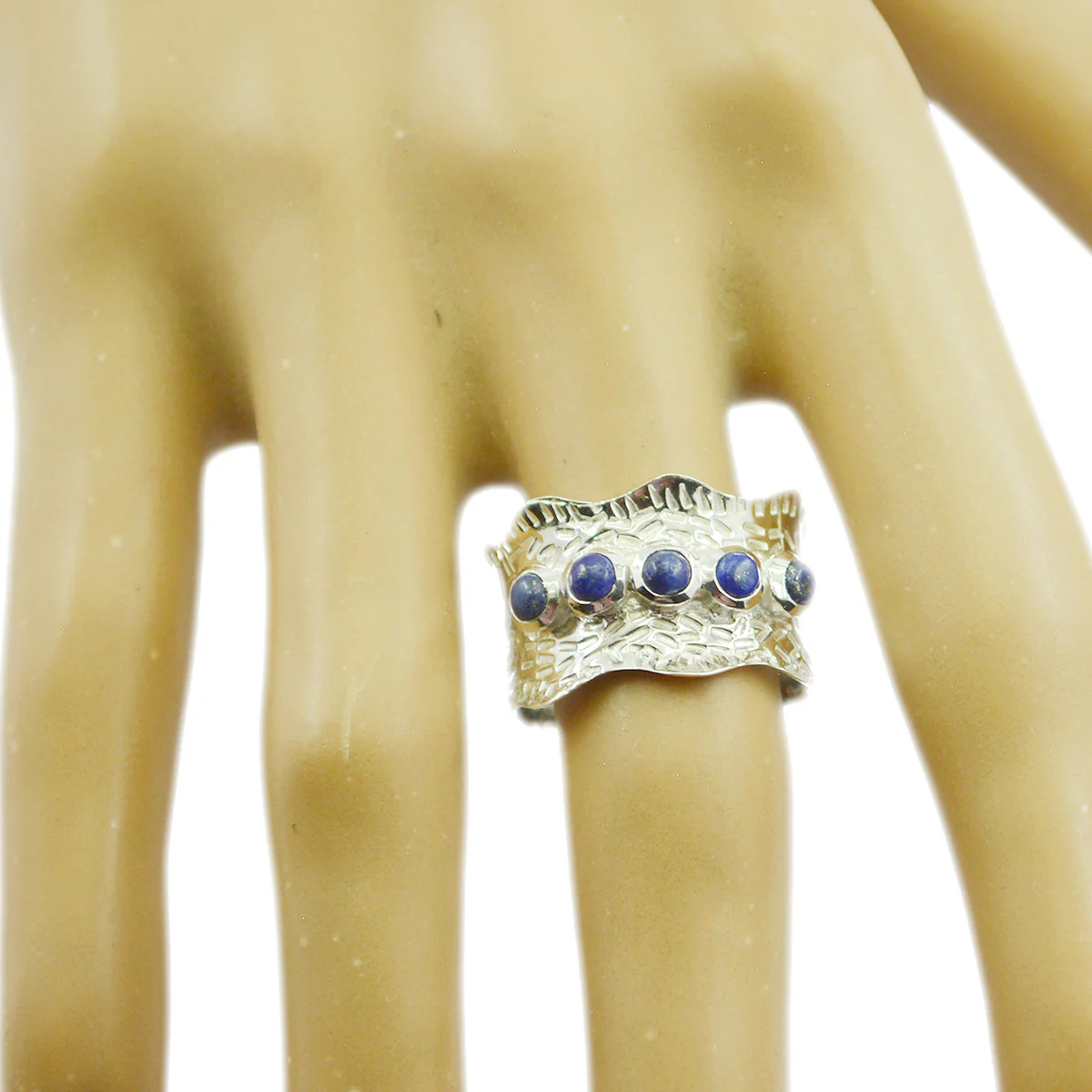 Lapis Lazuli Penta German 925 Silver Blue Gemstone Mid-weight Vintage Band Jewelry - Image 3