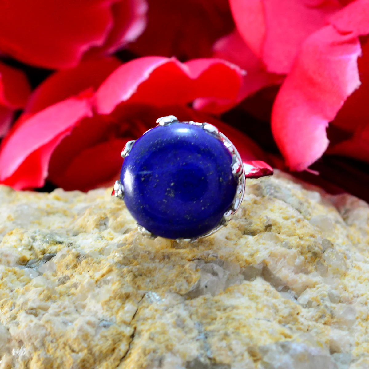 Lapis Lazuli Solitaire African Silver Blue Gems Slim Glamorous Ring Jewelry - Image 2