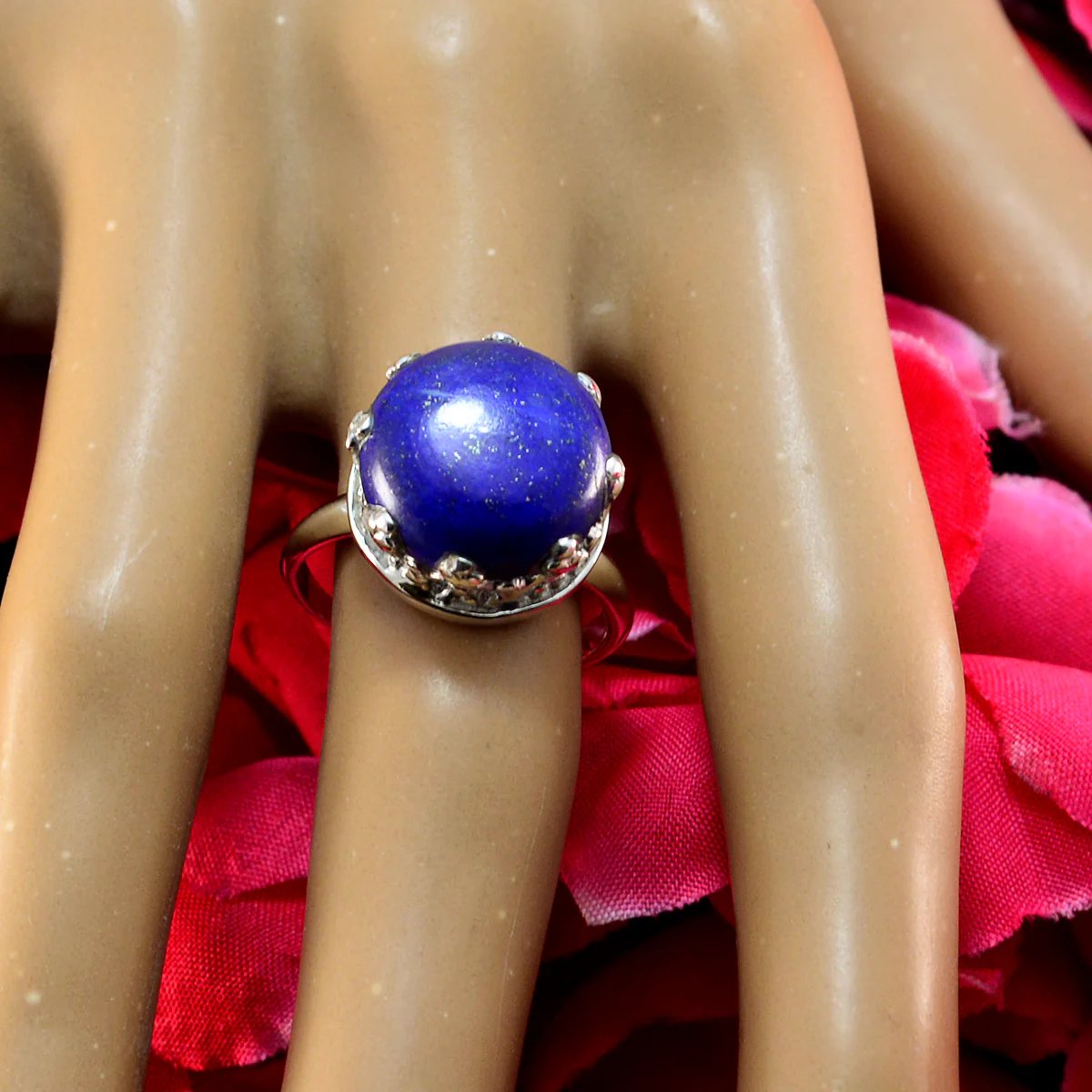 Lapis Lazuli Solitaire African Silver Blue Gems Slim Glamorous Ring Jewelry - Image 3