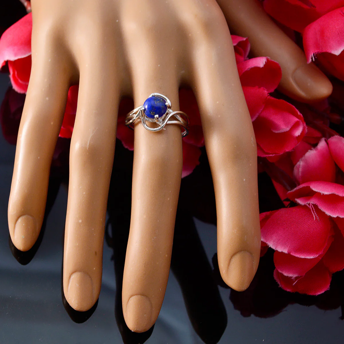 Lapis Lazuli Solitaire American 92.5 Silver Blue Gemstones Delicate Sophisticated Ring Jewelry - Image 5