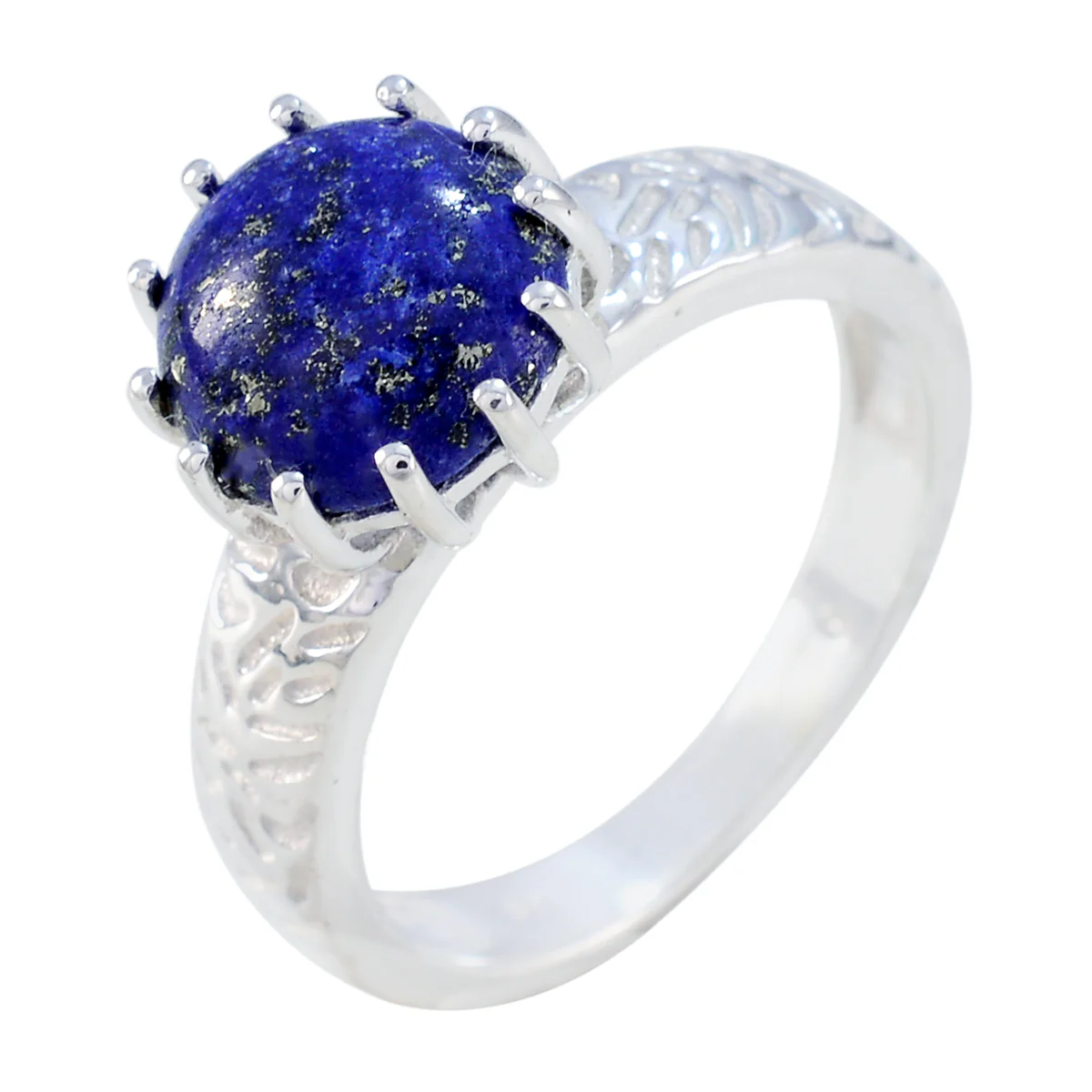 Lapis Lazuli Solitaire French 92.5 Silver Blue Gems Classic Graceful Ring Jewelry - Image 2