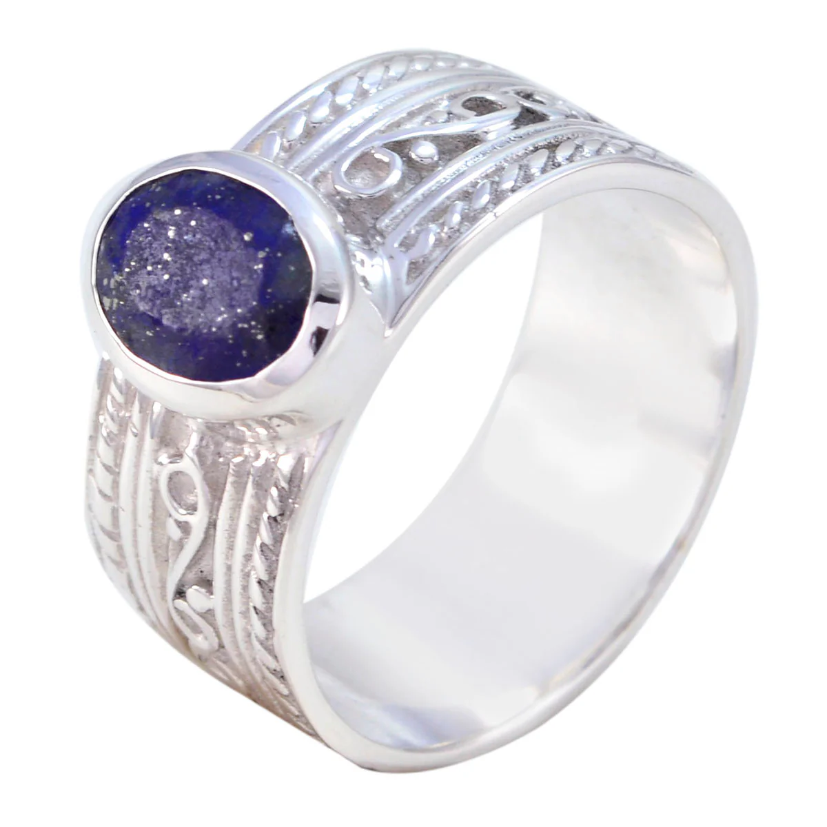 Lapis Lazuli Solitaire French 92.5 Silver Blue Gemstones Mid-weight Art Deco Ring Jewellery