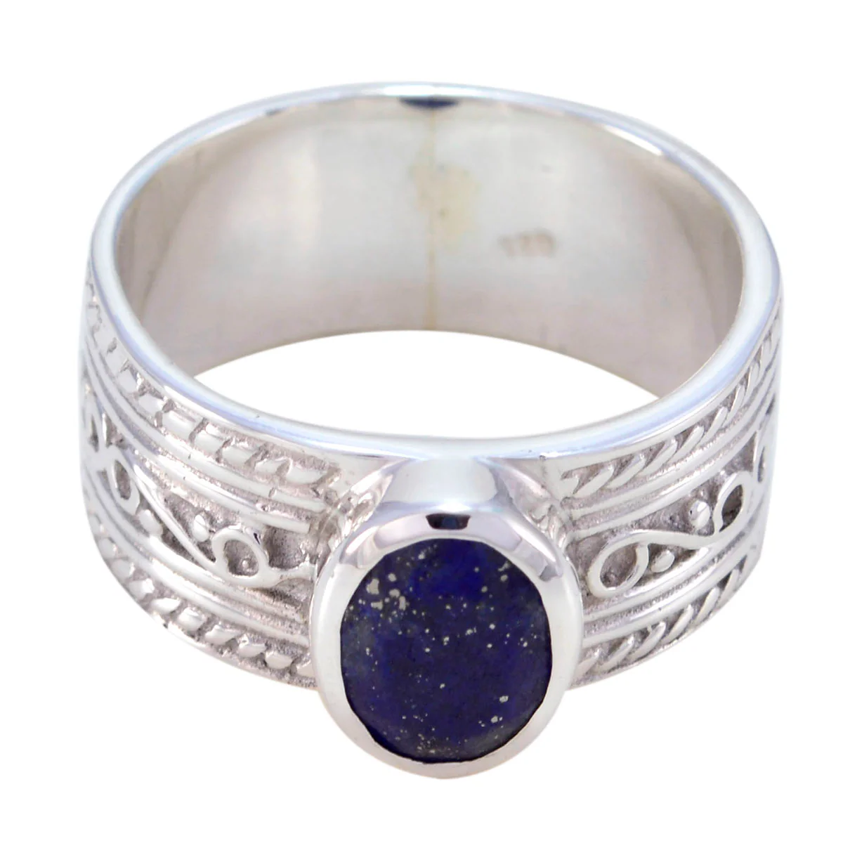 Lapis Lazuli Solitaire French 92.5 Silver Blue Gemstones Mid-weight Art Deco Ring Jewellery - Image 2