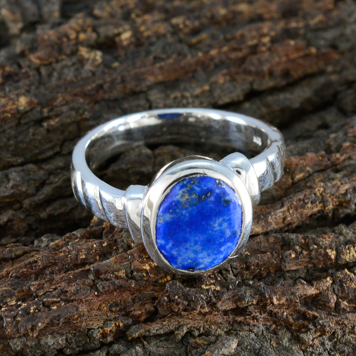 Lapis Lazuli Solitaire French 925 Sterling Silver Blue Gems Eye-catching Promise Ring Jewelry - Image 3