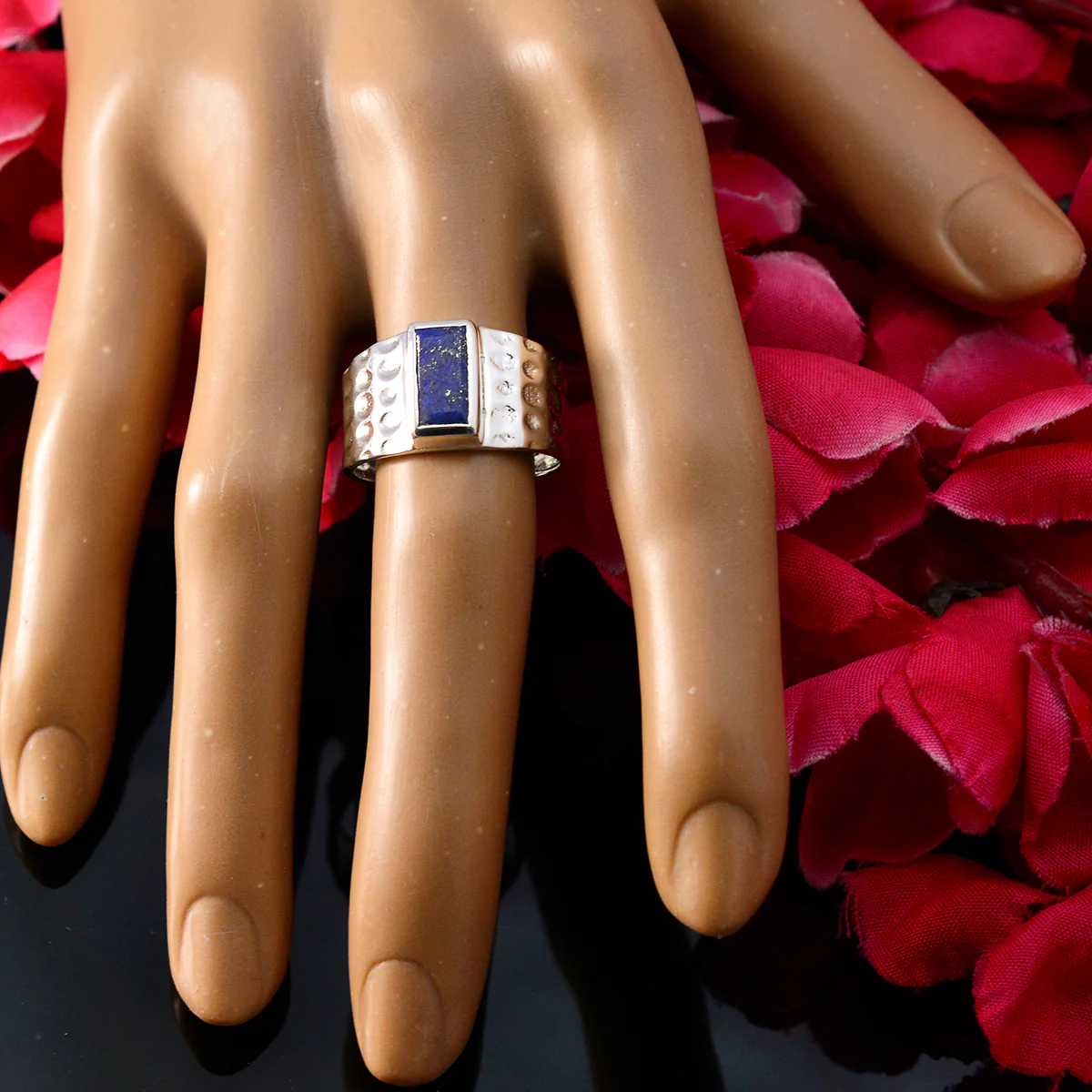 Lapis Lazuli Solitaire French 925 Sterling Silver Blue Gems Mid-weight Signet Ring Jewelry - Image 5