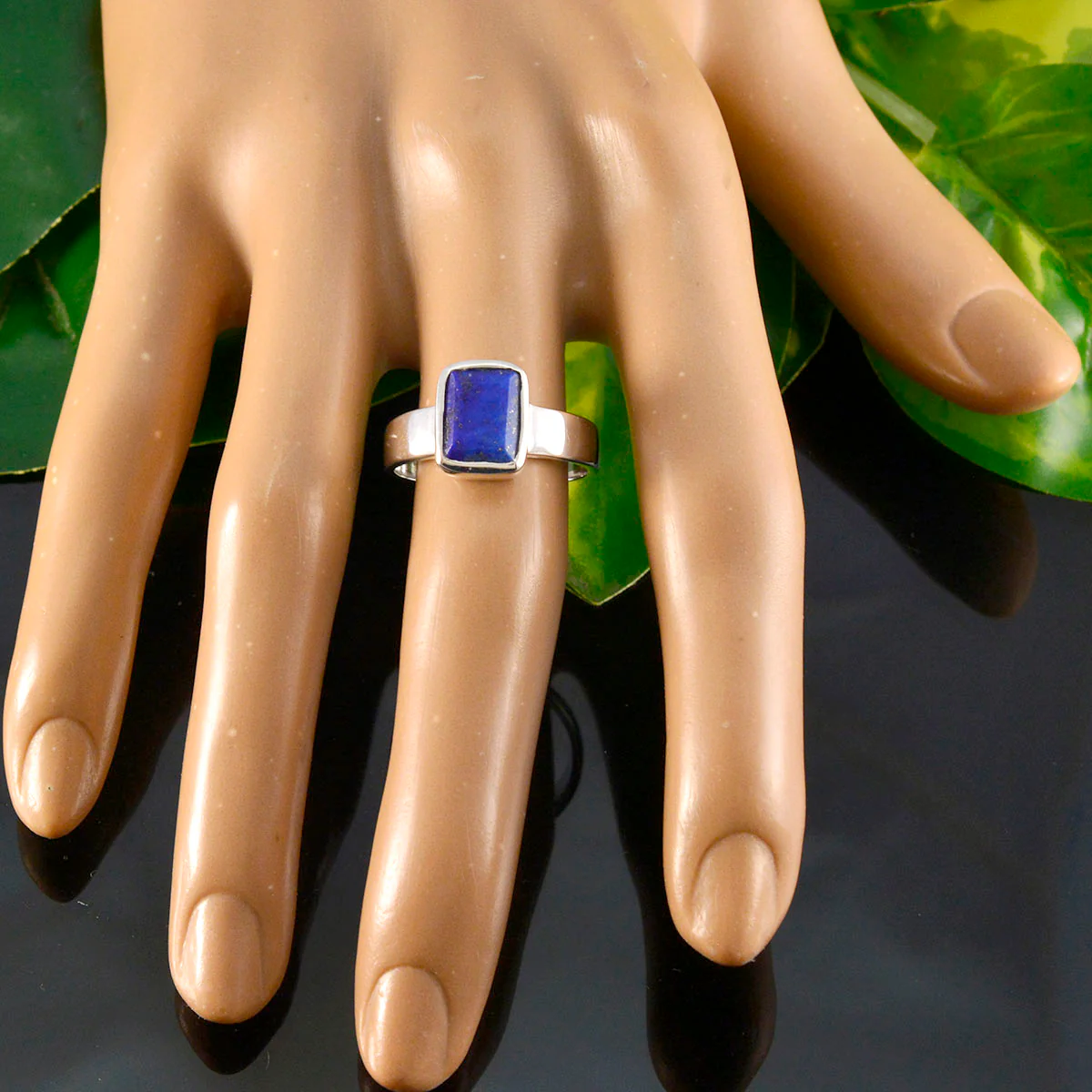 Lapis Lazuli Solitaire French Sterling Silver Blue Gems Slim Luxurious Ring Jewelry - Image 5