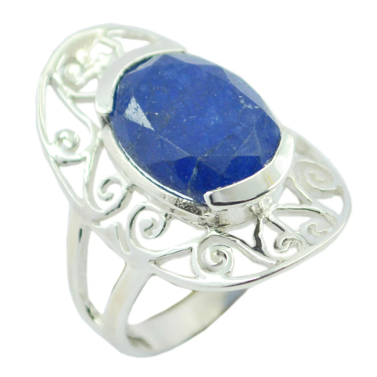 Lapis Lazuli Solitaire German 925 Silver Blue Gemstone Classic Art Deco Ring Jewellery