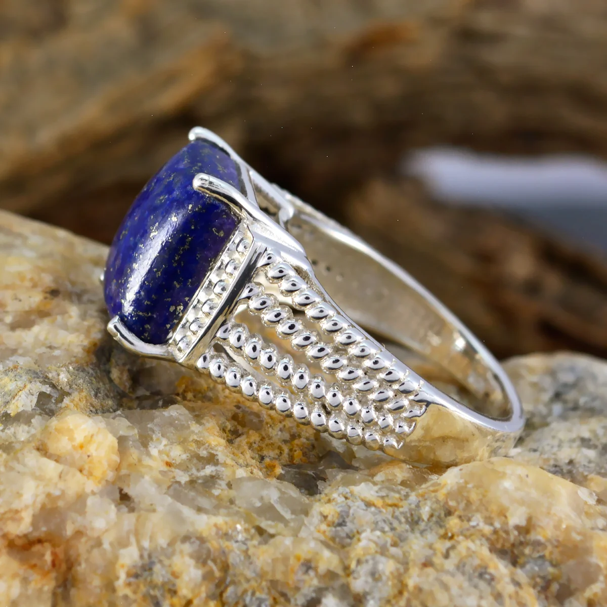 Lapis Lazuli Solitaire German 925 Sterling Silver Blue Gems Mid-weight Luxurious Ring Jewelry - Image 3