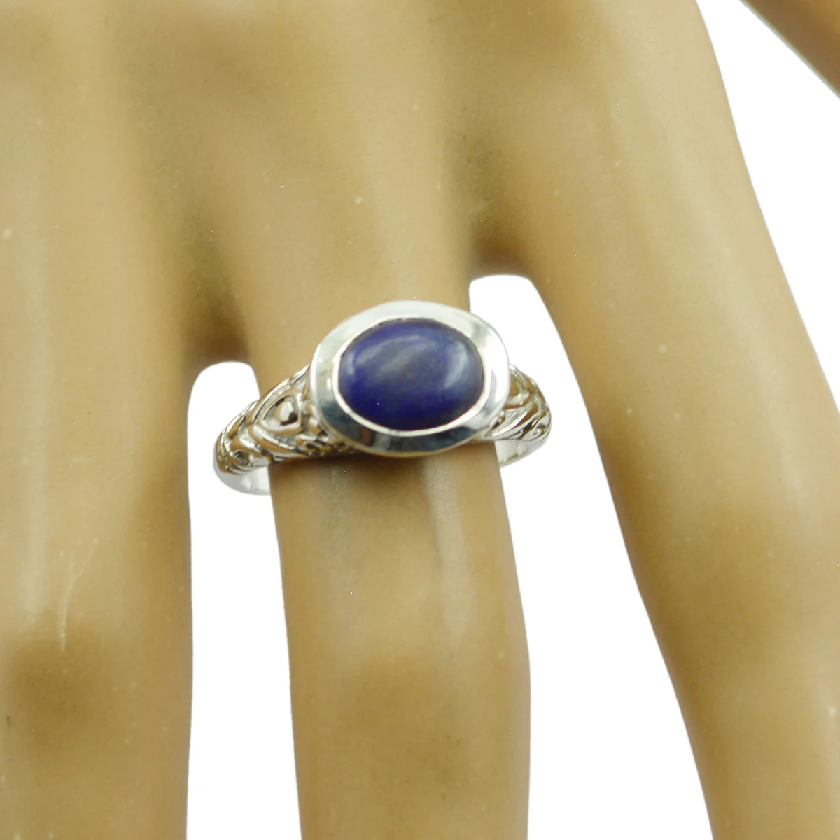 Lapis Lazuli Solitaire Indian Sterling Silver Blue Gemstones Minimal Art Deco Ring Jewelry - Image 2