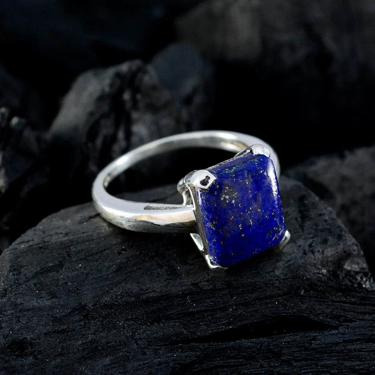Lapis Lazuli Solitaire Indian Sterling Silver Blue Gemstones Minimal Feminine Ring Jewelry - Image 5