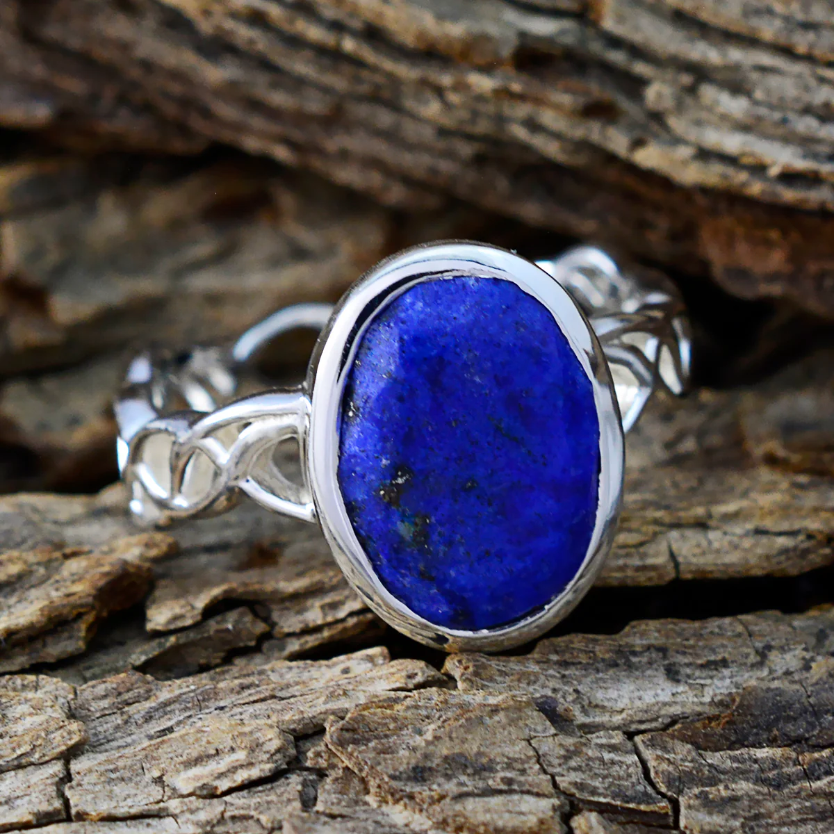Lapis Lazuli Solitaire Italian 92.5 Silver Blue Gemstones Minimal Rope-Wire Ring Jewelry - Image 3