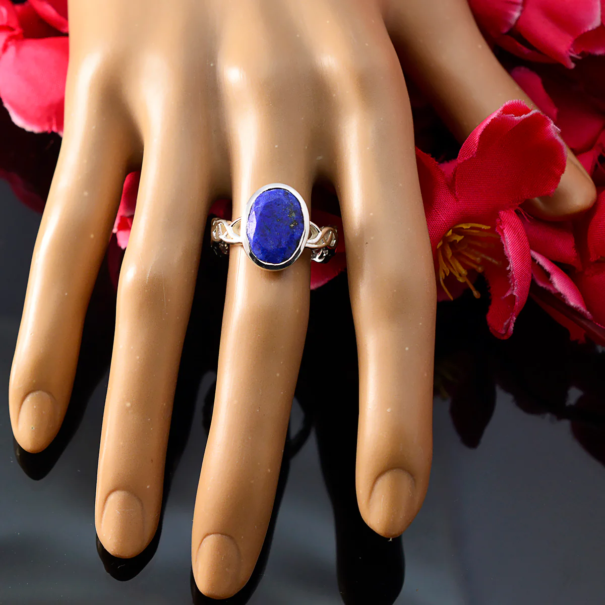 Lapis Lazuli Solitaire Italian 92.5 Silver Blue Gemstones Minimal Rope-Wire Ring Jewelry - Image 5