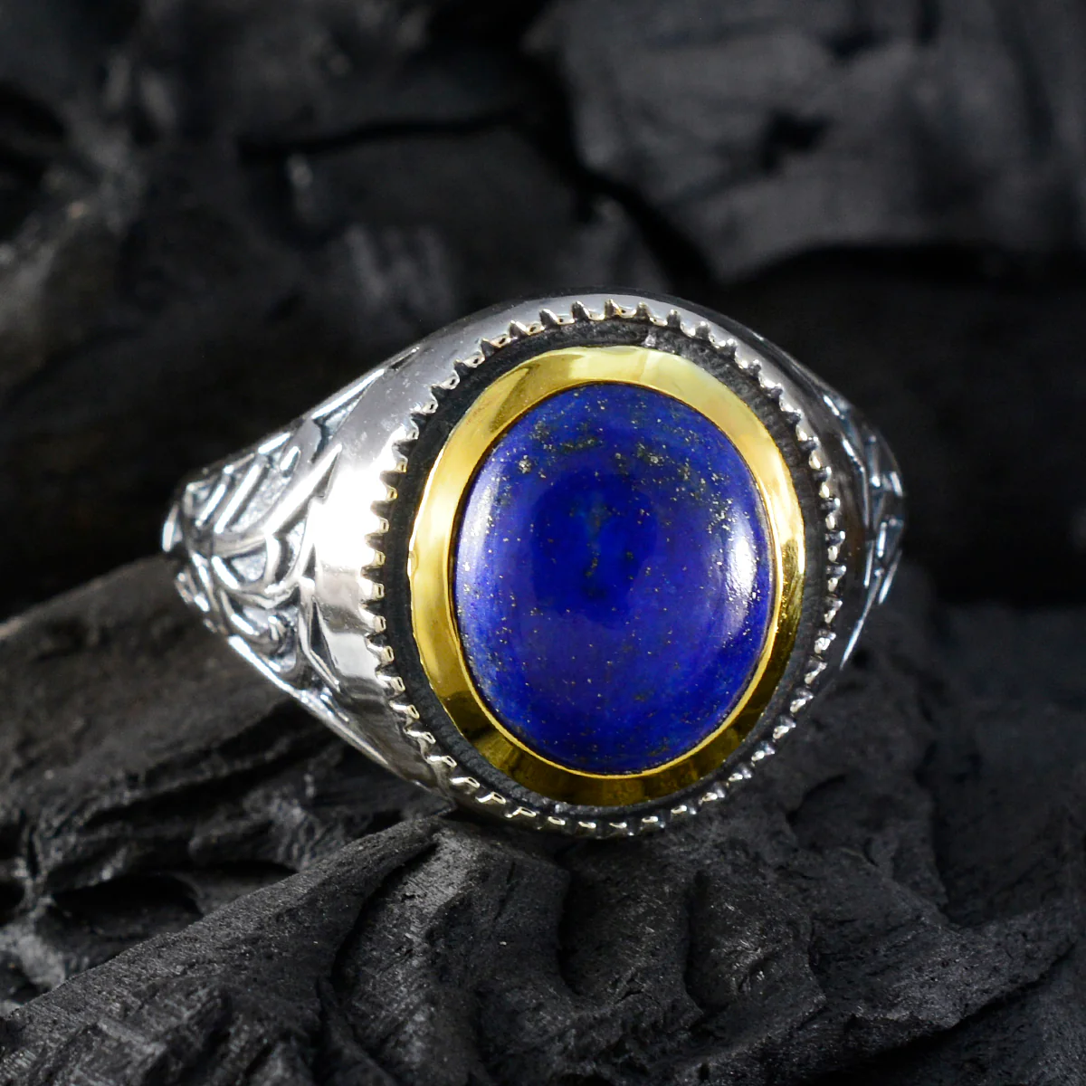 Lapis Lazuli Solitaire Italian Silver Blue Gemstones Eye-catching Filigree Ring Jewellery - Image 4