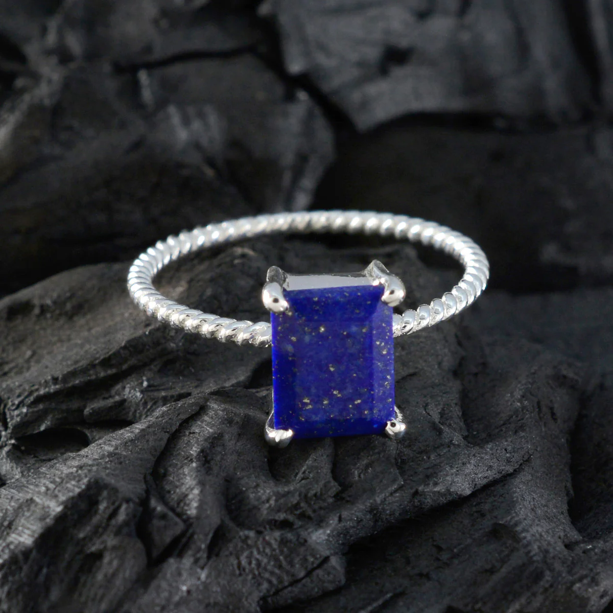 Lapis Lazuli Solitaire Korean Silver Blue Gems Delicate Twist Ring Jewellery - Image 4