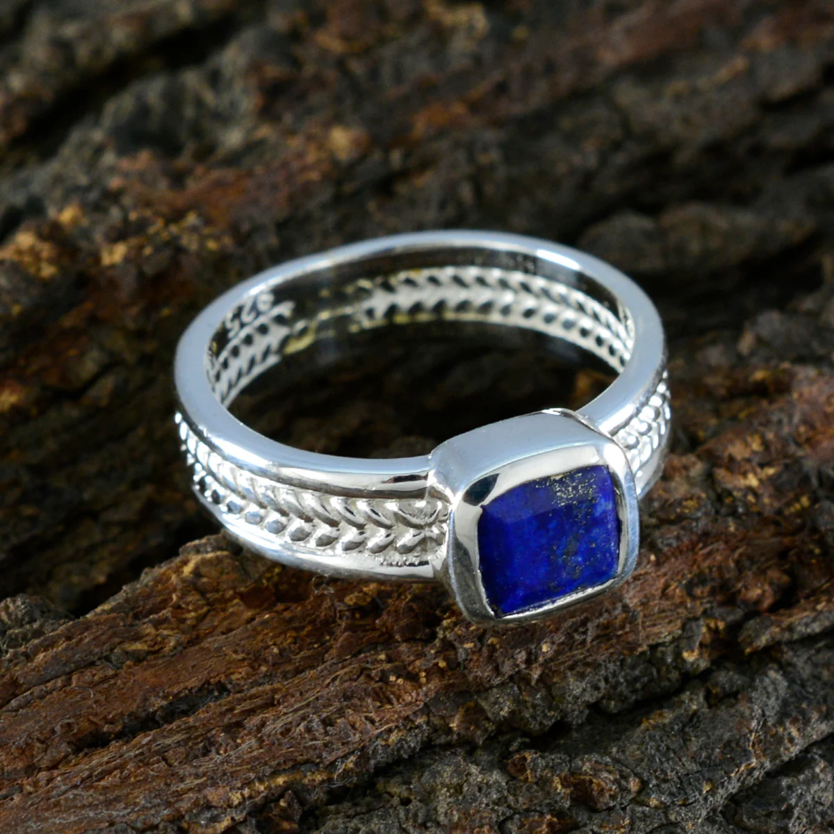 Lapis Lazuli Solitaire Mexican Sterling Silver Blue Gemstone Mid-weight Rope-Wire Band Jewellery - Image 3
