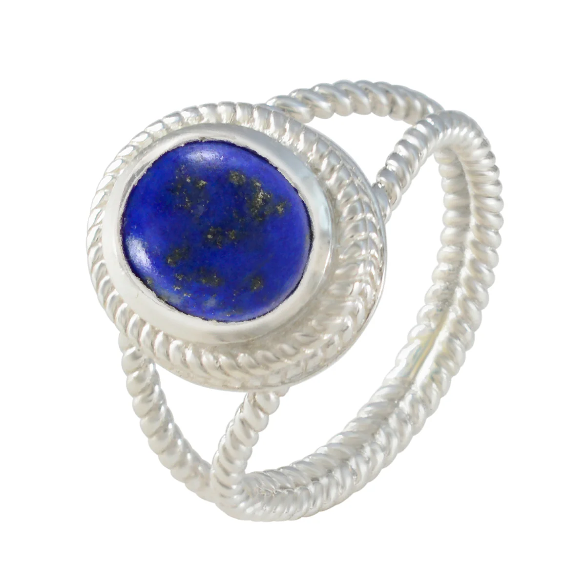 Lapis Lazuli Solitaire Middle Eastern Sterling Silver Blue Gems Classic Rope-Wire Ring Jewelry - Image 2