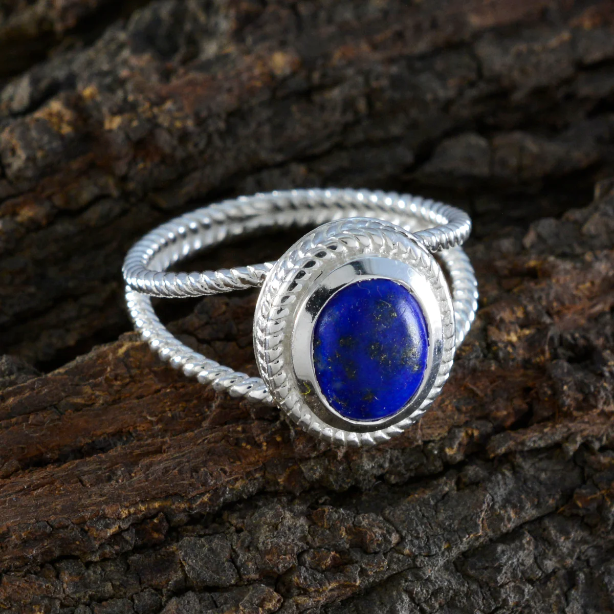 Lapis Lazuli Solitaire Middle Eastern Sterling Silver Blue Gems Classic Rope-Wire Ring Jewelry - Image 3