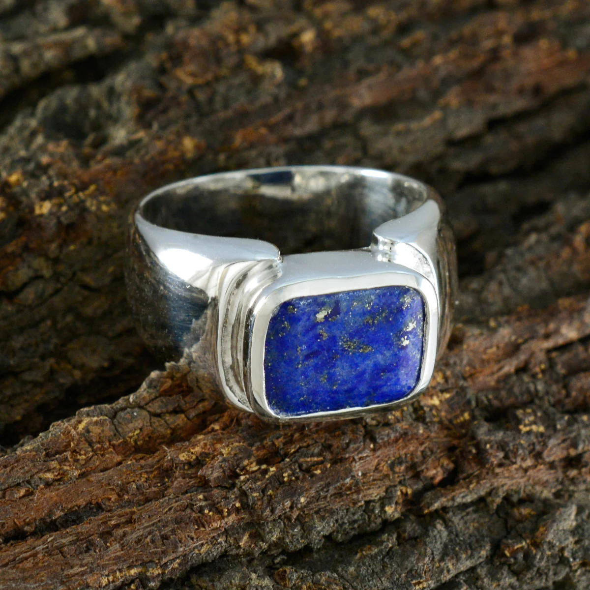 Lapis Lazuli Solitaire Russian 92.5 Silver Blue Gems Essential  Abstract Ring Jewelry - Image 3