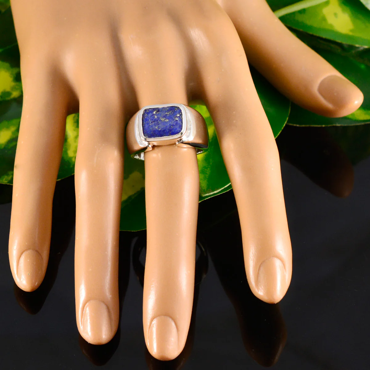 Lapis Lazuli Solitaire Russian 92.5 Silver Blue Gems Essential  Abstract Ring Jewelry - Image 5