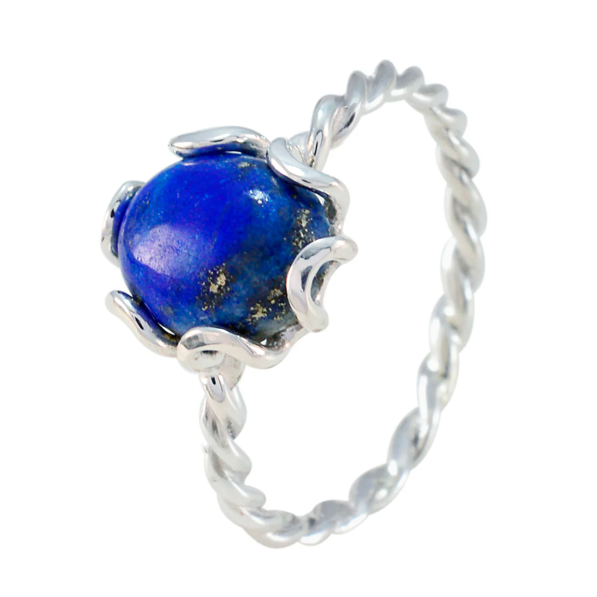 Lapis Lazuli Solitaire Turkish 92.5 Silver Blue Gems Elegant Twist Ring Jewellery - Image 2