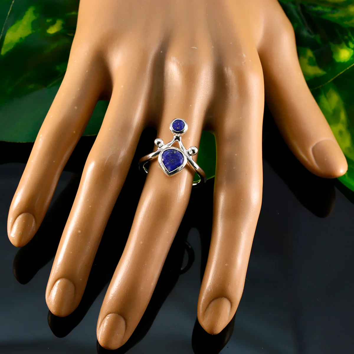 Lapis Lazuli Toi et Moi French 92.5 Silver Blue Gemstone Tiny Luxurious Ring Jewelry - Image 5