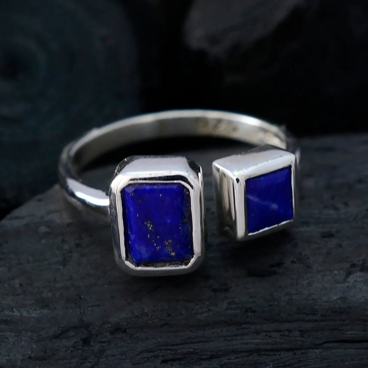 Lapis Lazuli Toi et Moi Russian Silver Blue Gemstones Featherlight Contemporary Ring Jewelry - Image 4