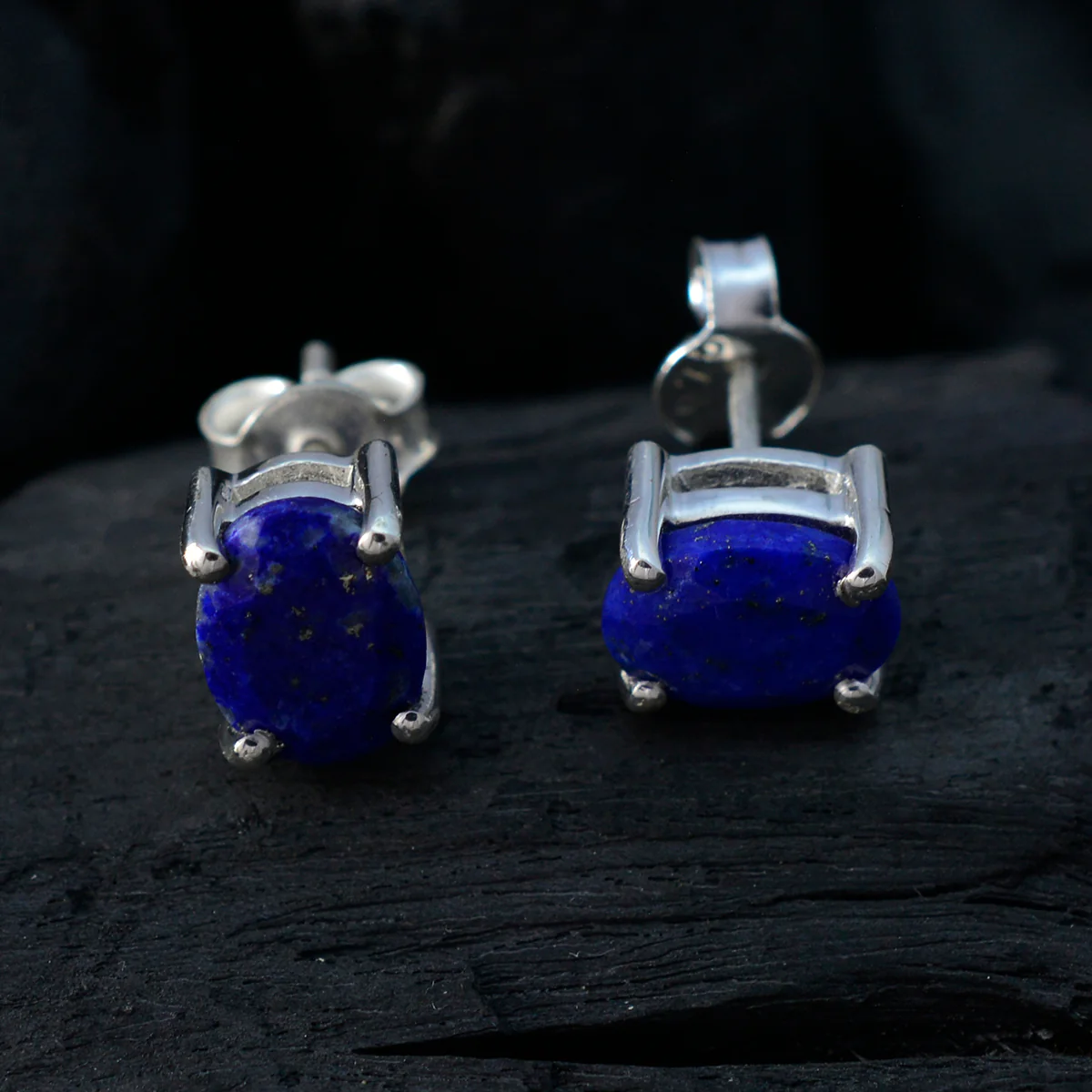 Lapis Lazuli Turkish Alice Solitaire Stud Blue Silver Earring - Image 4