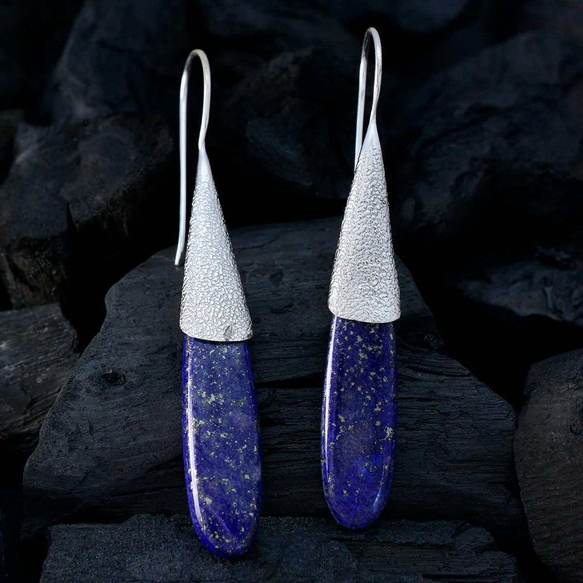Lapis Lazuli Turkish Naomi Solitaire Dangle Blue Sterling Silver Earring - Image 2