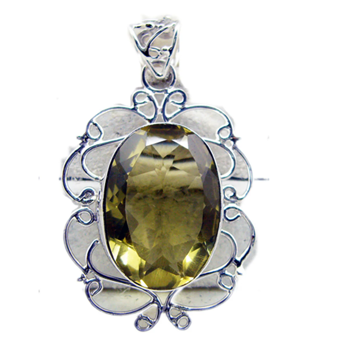 Lemon Quartz Chunky Russian Sterling Silver Solitaire Sarah Rope-Wire Yellow Pendant Jewellery - Image 2