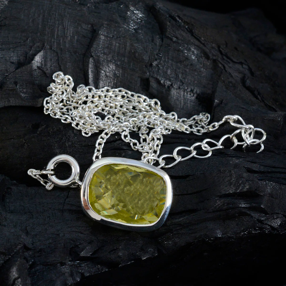 Lemon Quartz Classic German Silver Solitaire Agnes Glamorous Yellow Pendant Jewelry - Image 3