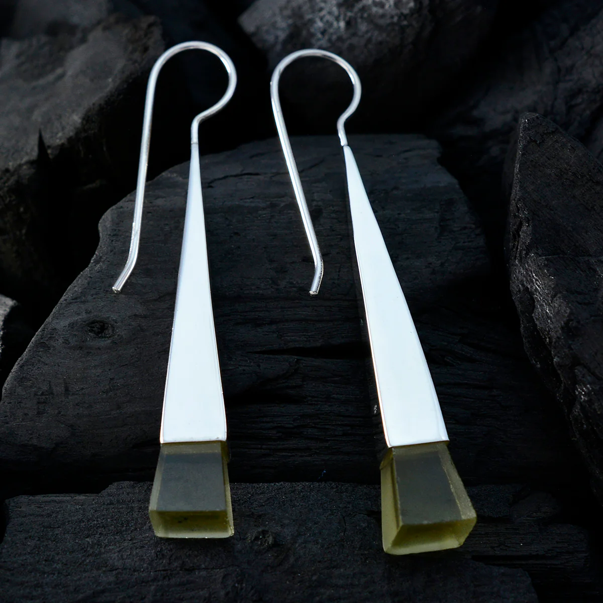 Lemon Quartz Egyptian Genesis Solitaire Dangle Yellow 925 Silver Earring - Image 2