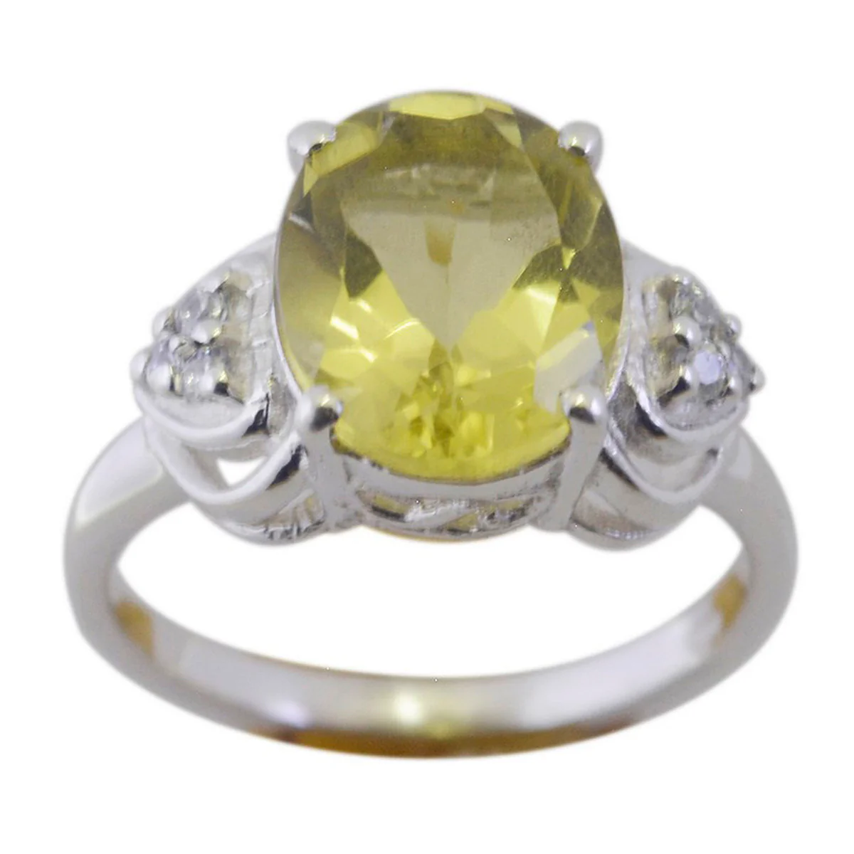 Lemon Quartz Halo African Silver Yellow Gems Classic Romantic Ring Jewellery