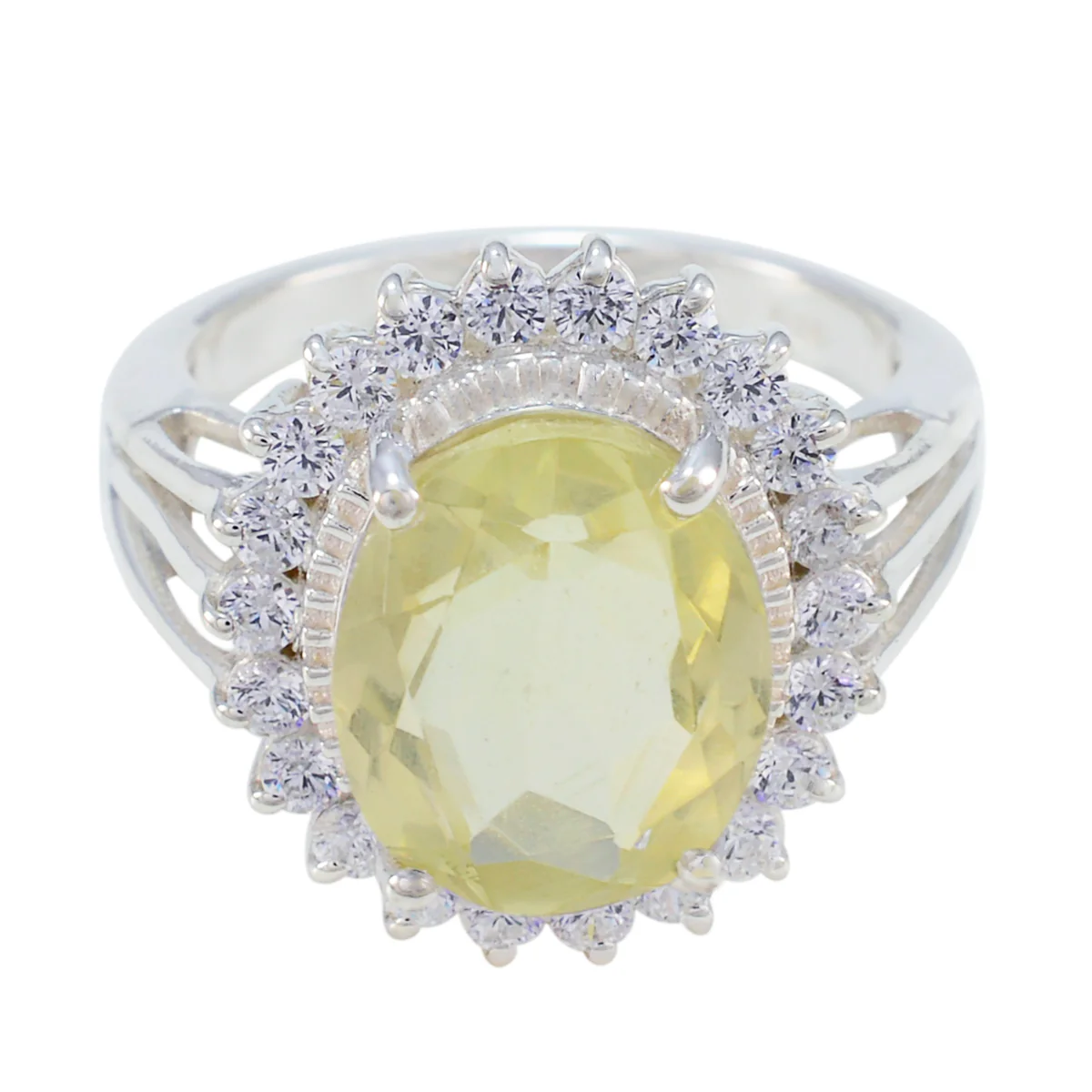 Lemon Quartz Halo African Silver Yellow Gemstone Classic Signet Ring Jewellery
