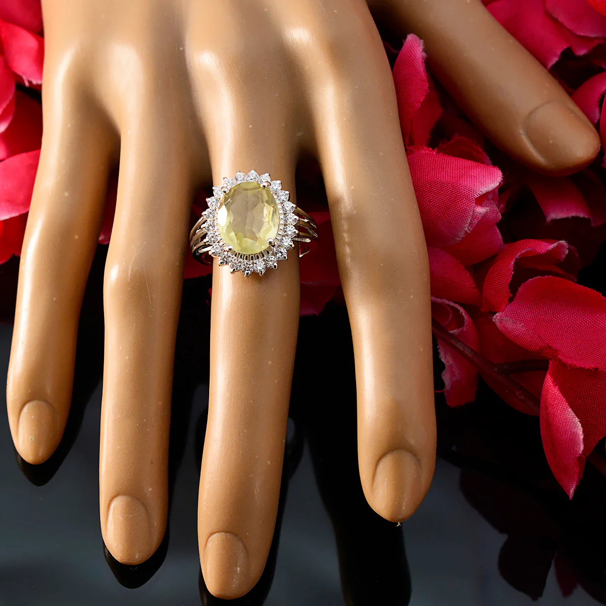 Lemon Quartz Halo African Silver Yellow Gemstone Classic Signet Ring Jewellery - Image 5