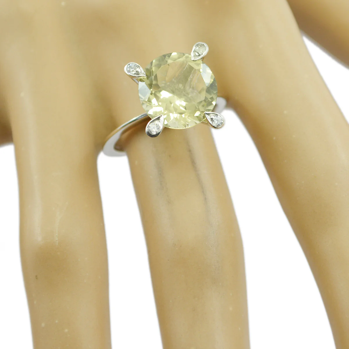 Lemon Quartz Halo African Silver Yellow Gemstone Slim Contemporary Ring Jewelry - Image 2
