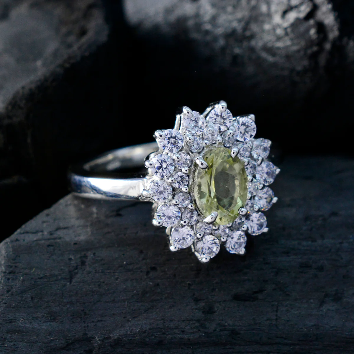 Lemon Quartz Halo French Sterling Silver Yellow Gems Tiny Trendy Ring Jewelry - Image 4