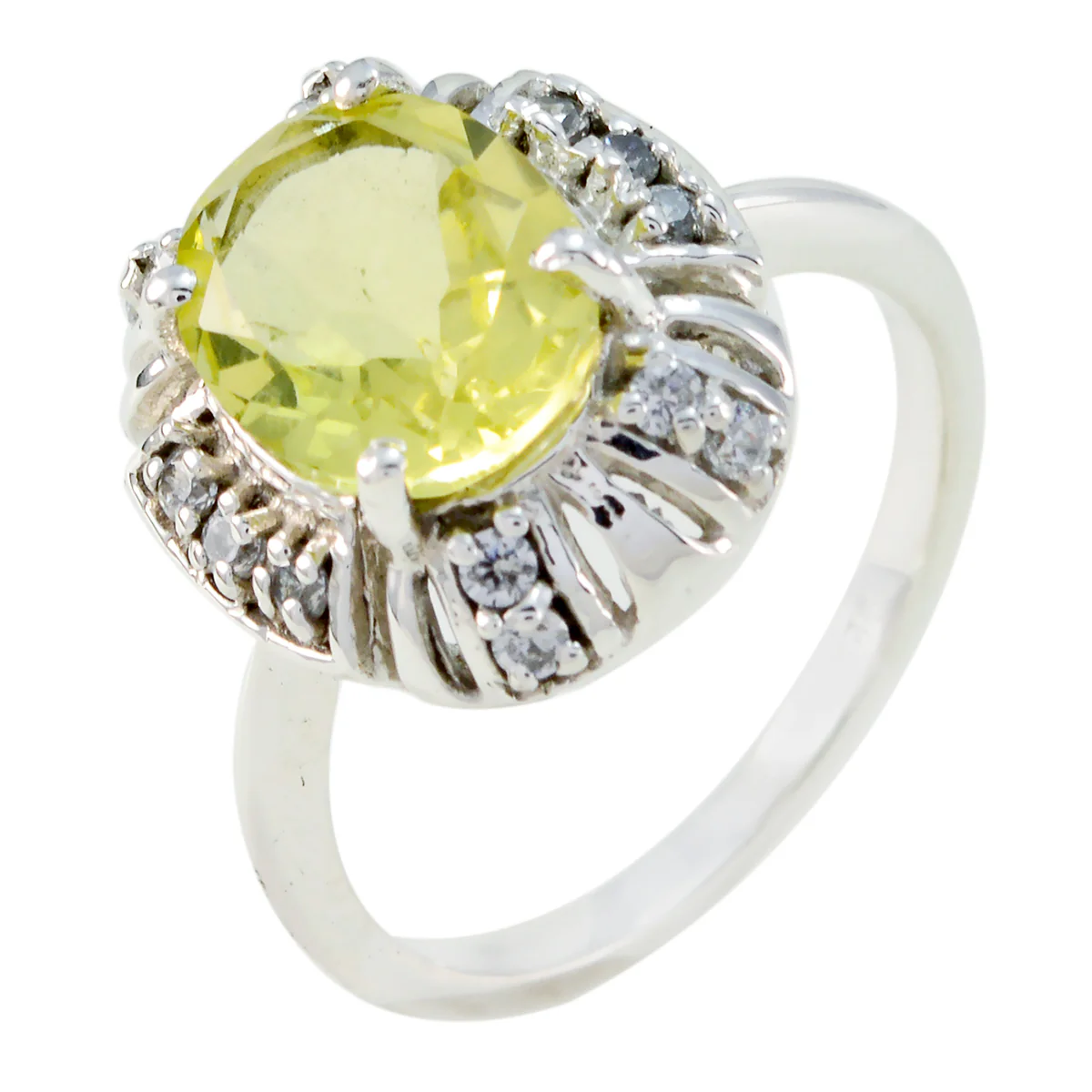 Lemon Quartz Halo Russian Silver Yellow Gemstones Slim Fairytale Ring Jewelry - Image 3
