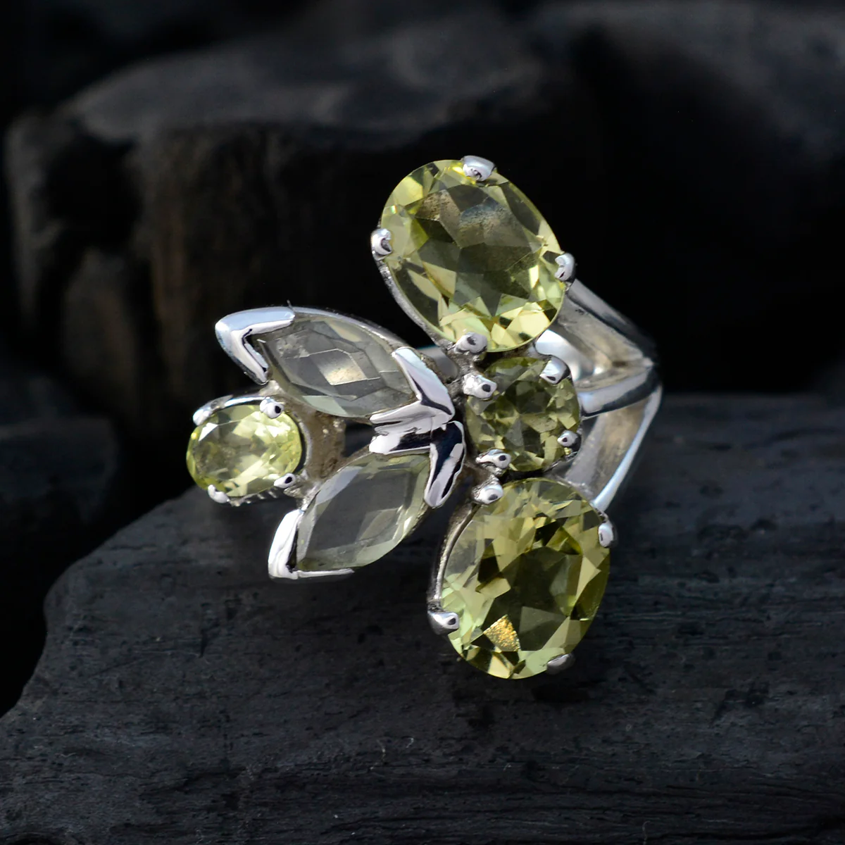 Lemon Quartz Hexa French Sterling Silver Yellow Gemstones Versatile Contemporary Ring Jewelry - Image 4