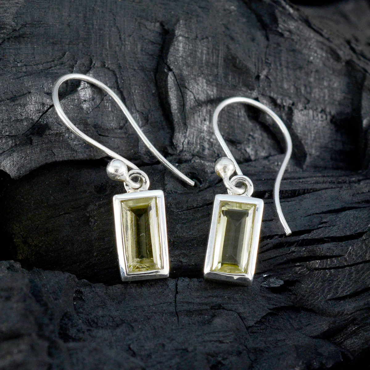 Lemon Quartz Japanese Luna Solitaire Dangle Yellow 925 Sterling Silver Earring - Image 2