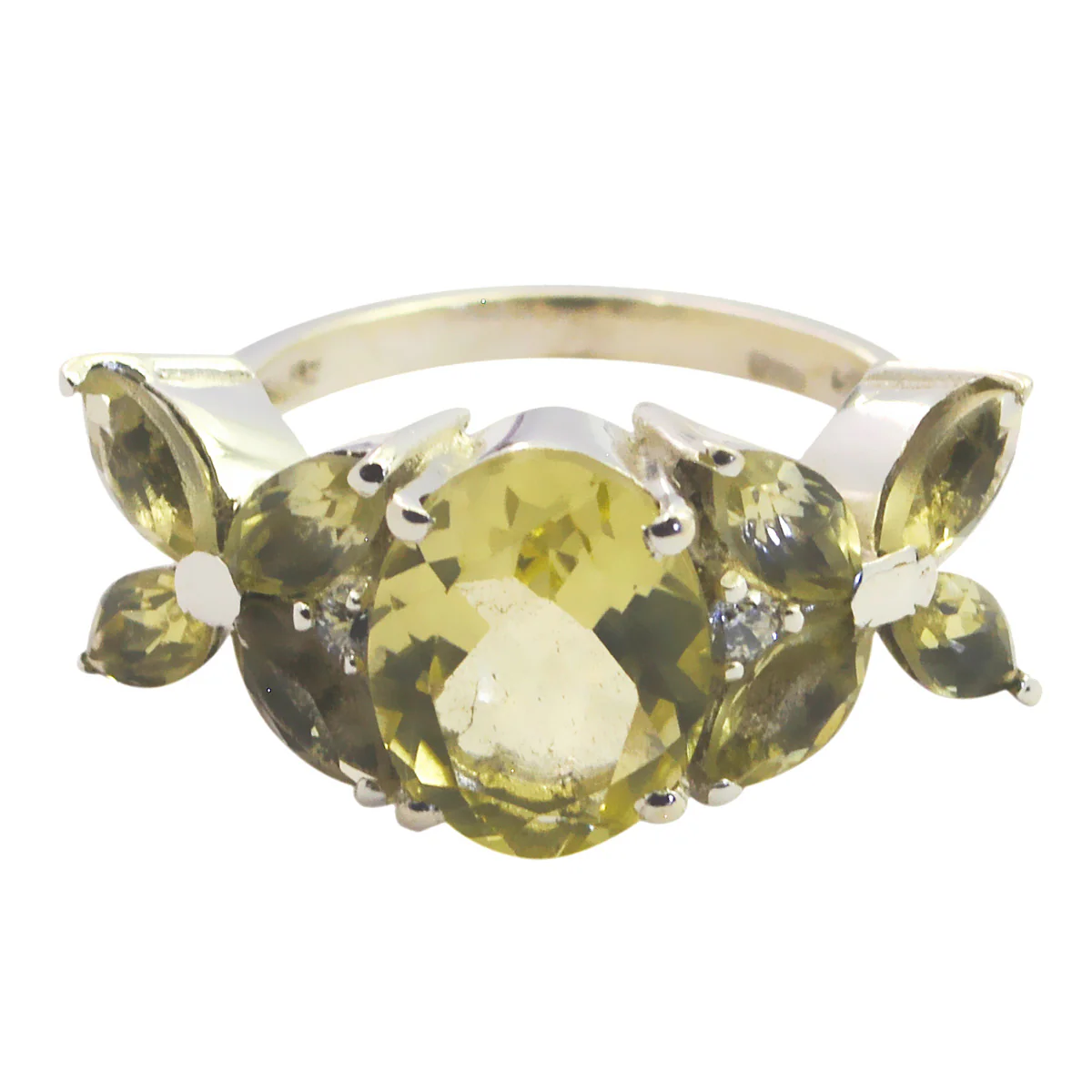 Lemon Quartz Navratna Egyptian 92.5 Silver Yellow Gemstone Mid-weight Floral Ring Jewellery - Image 2