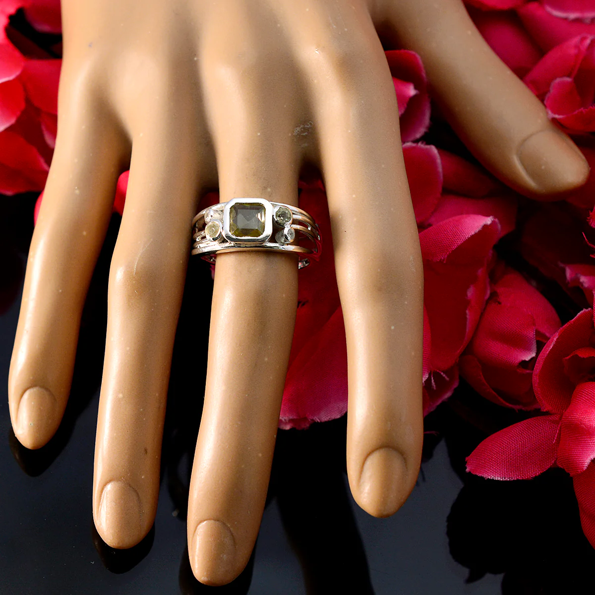 Lemon Quartz Penta Indian Sterling Silver Yellow Gemstones Minimal Cultural Ring Jewellery - Image 5