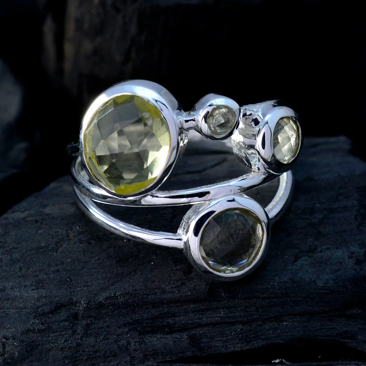 Lemon Quartz quarter French 925 Silver Yellow Gemstone Minimal Glamorous Ring Jewellery - Image 4