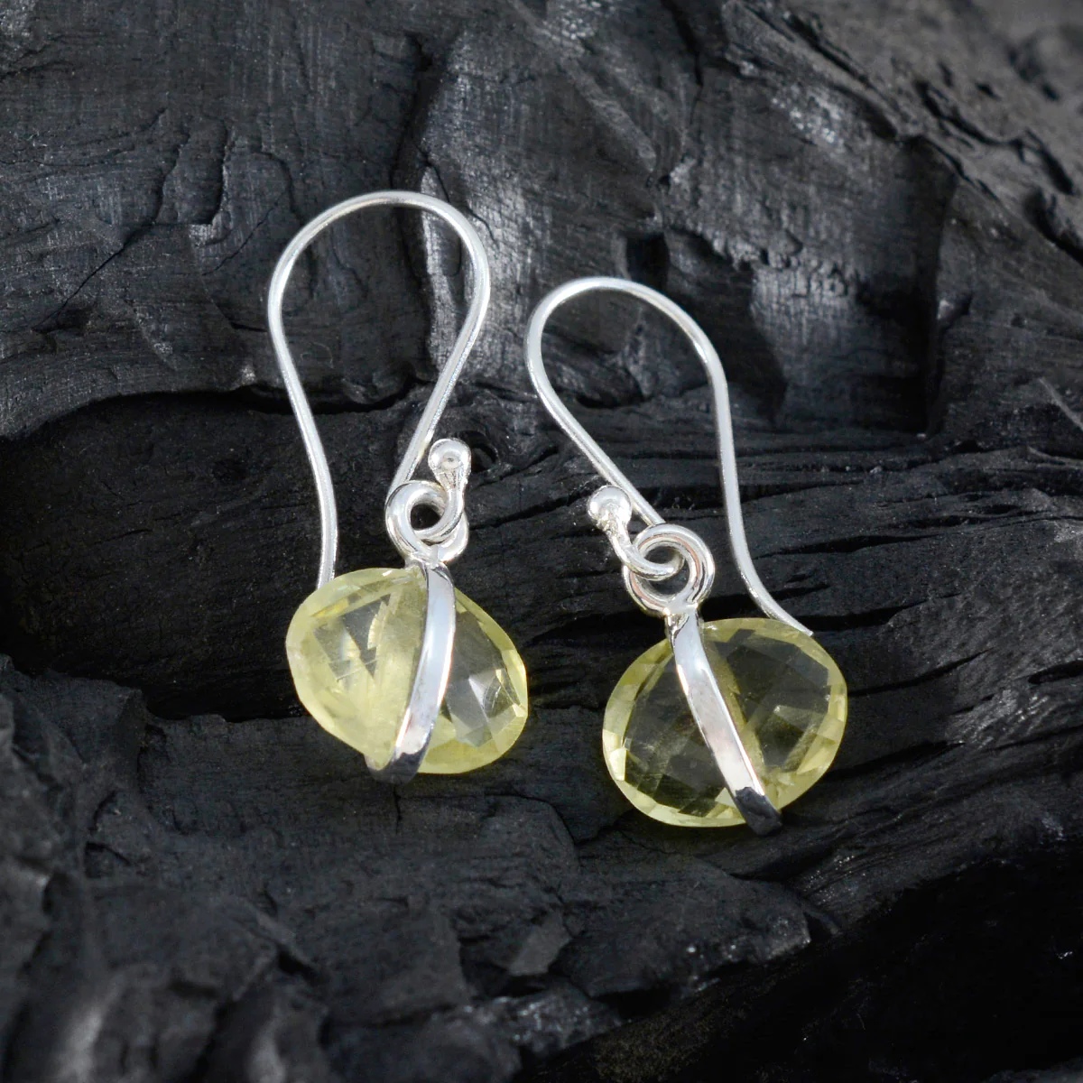 Lemon Quartz Russian Lucy Solitaire Dangle Yellow 92.5 Silver Earring - Image 2