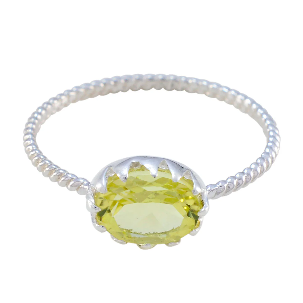 Lemon Quartz Solitaire American 925 Sterling Silver Yellow Gemstones Elegant Twist Ring Jewelry