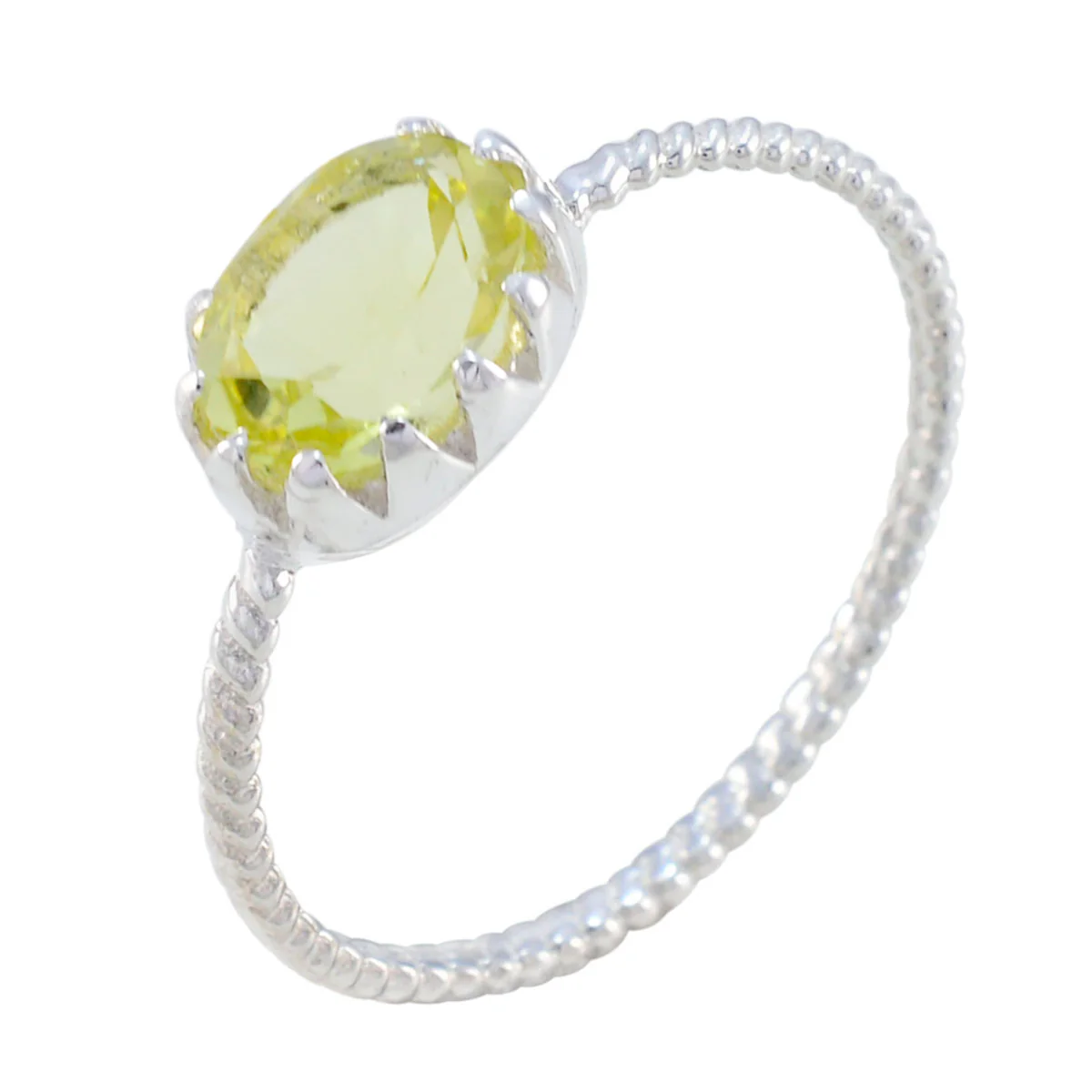 Lemon Quartz Solitaire American 925 Sterling Silver Yellow Gemstones Elegant Twist Ring Jewelry - Image 2