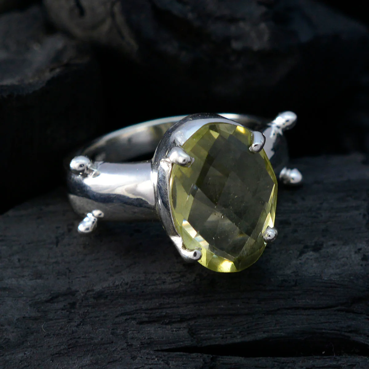 Lemon Quartz Solitaire Egyptian 92.5 Silver Yellow Gemstones Mid-weight Glamorous Ring Jewellery - Image 4