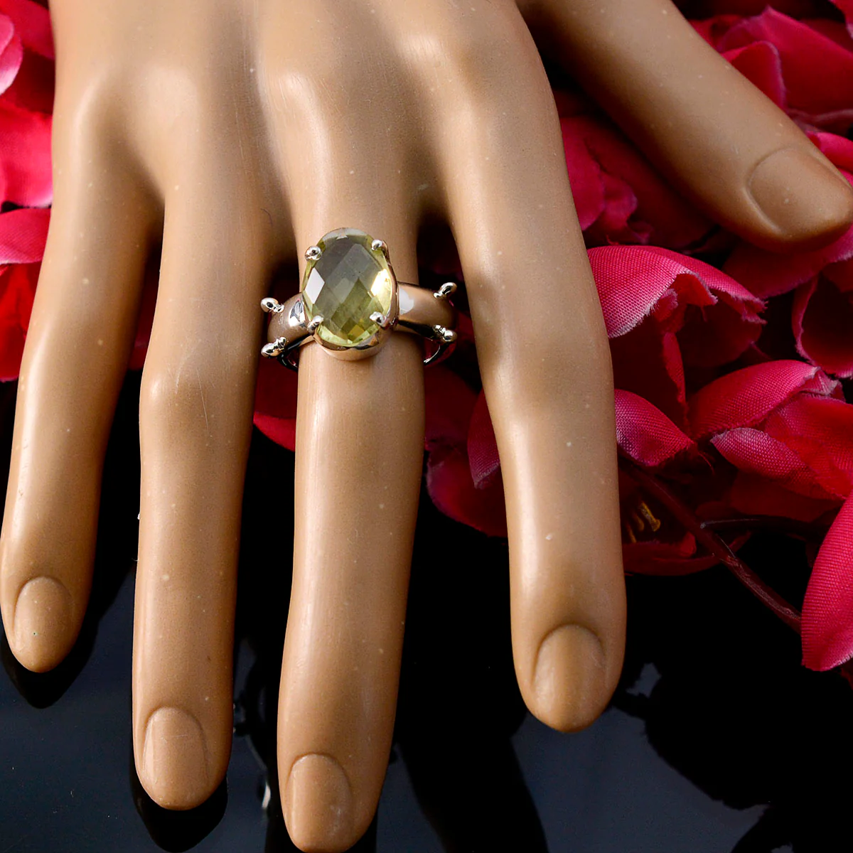 Lemon Quartz Solitaire Egyptian 92.5 Silver Yellow Gemstones Mid-weight Glamorous Ring Jewellery - Image 5